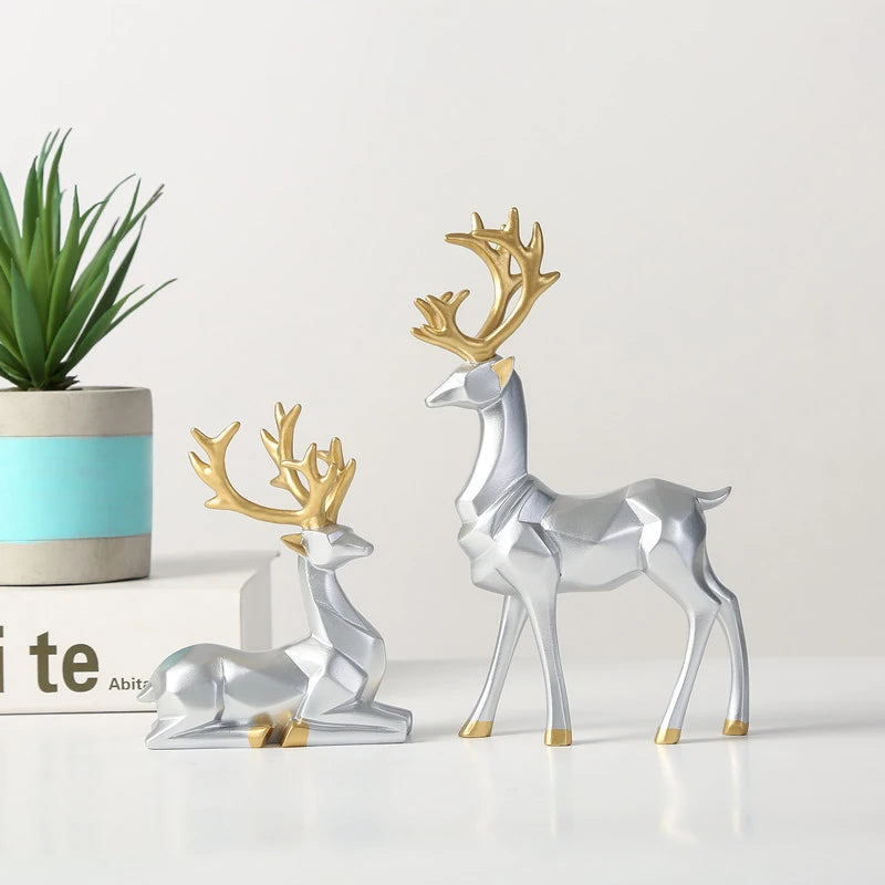 Cerf Géométrique Élégant – Sculpture Moderne en Résine pour Décoration Intérieure